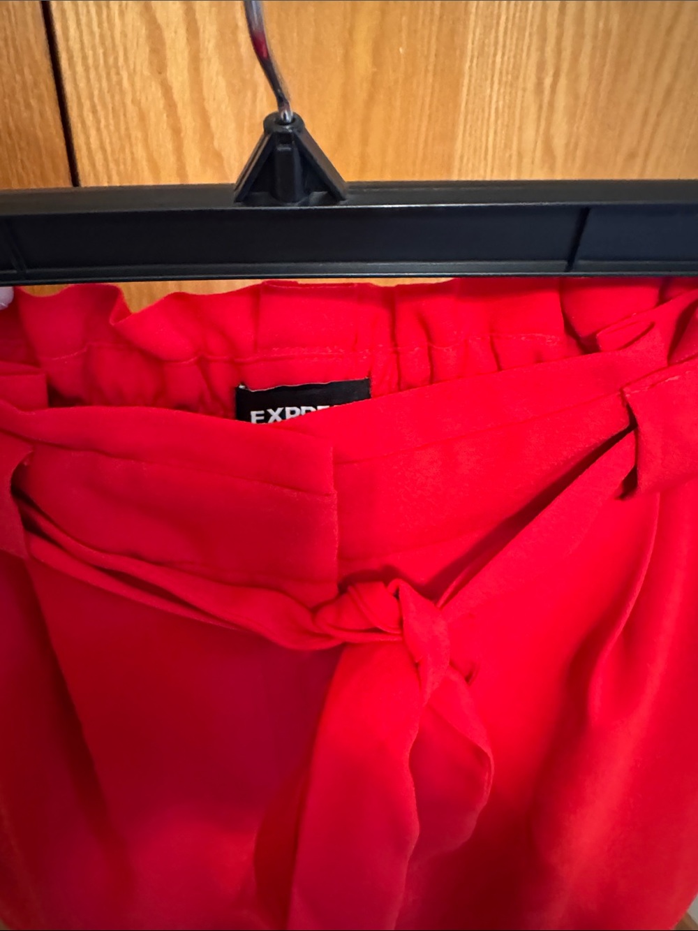 Express Red Paperbag Waist Wide-Leg Pants with Tie - Picture 3 of 4